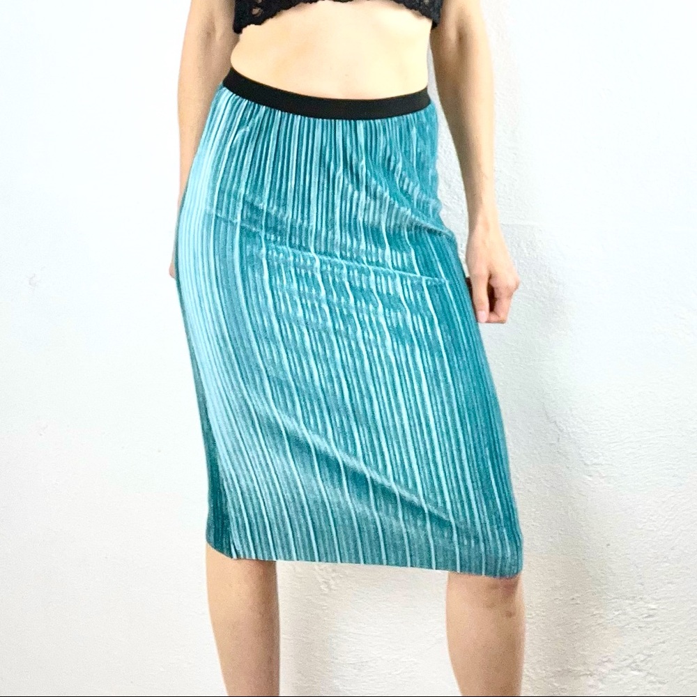 LEITH | 🦕Turquoise Pleated Soft Straight Midi Skirt